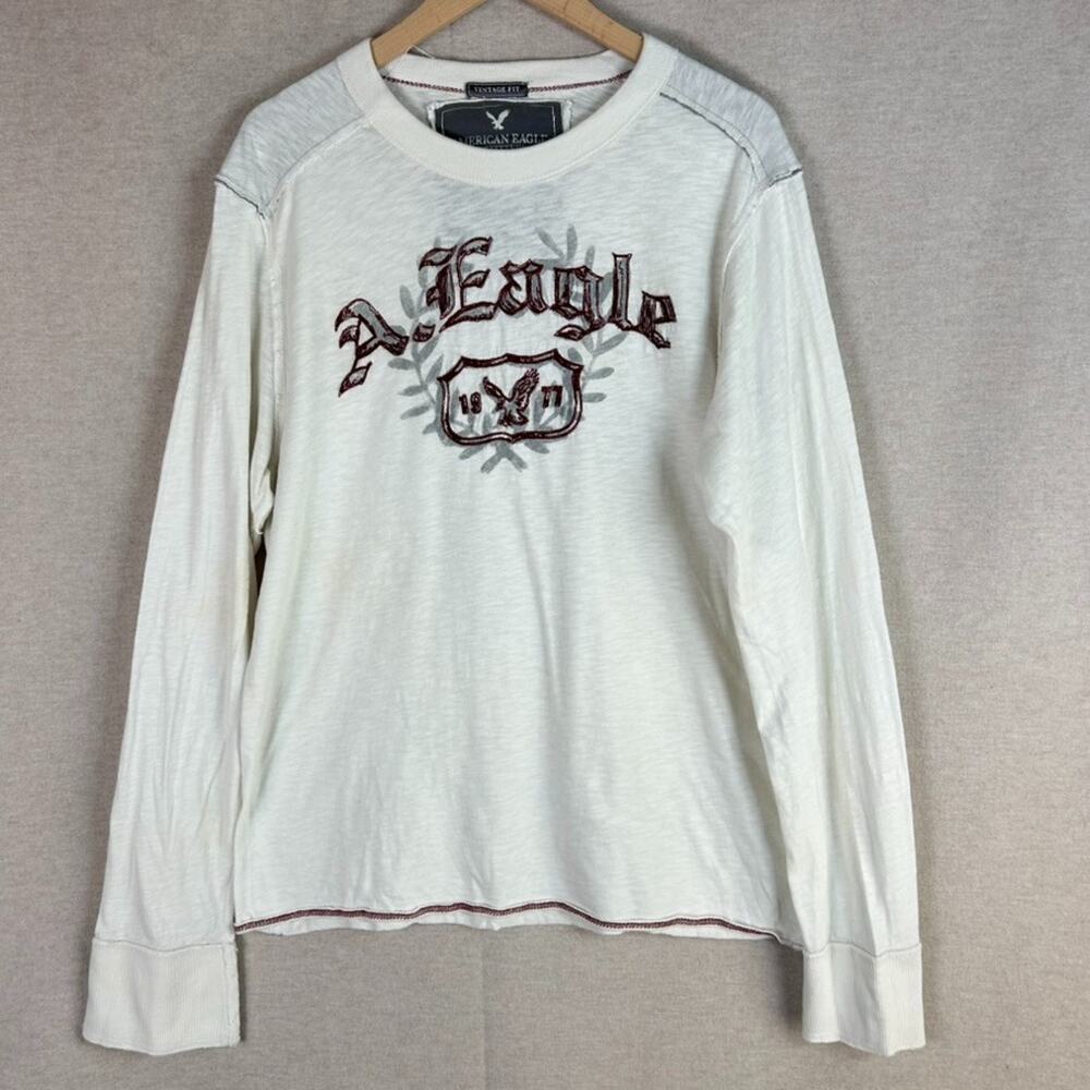 American Eagle Mens Y2K Long Sleeve T Shirt Size XL Grunge Preppy Spellout‎